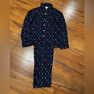 Land’s End Kid’s 14 Navy/Multicolor Christmas Tree Pajama Set, Buttons